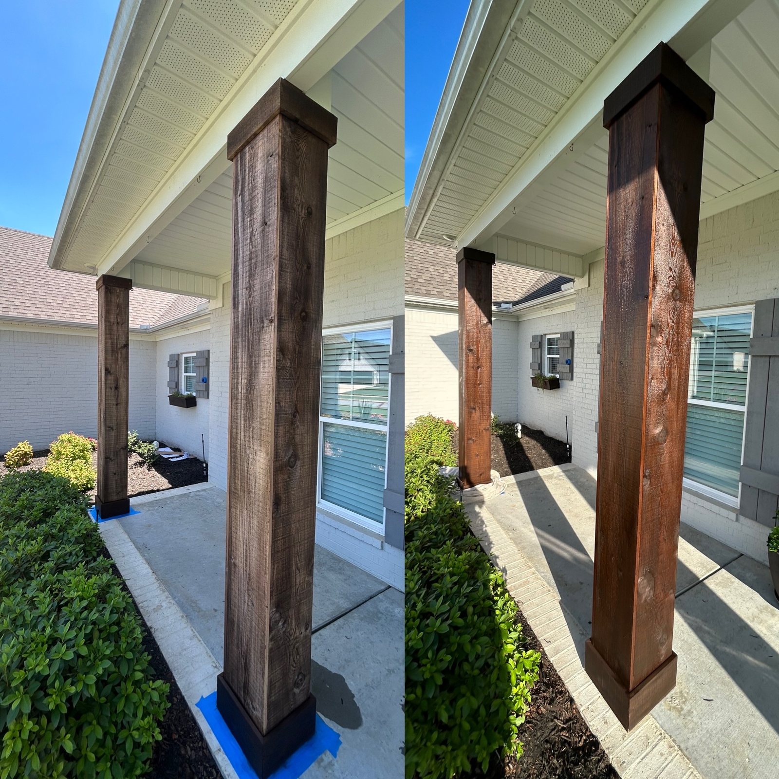 Stained wood beams & posts